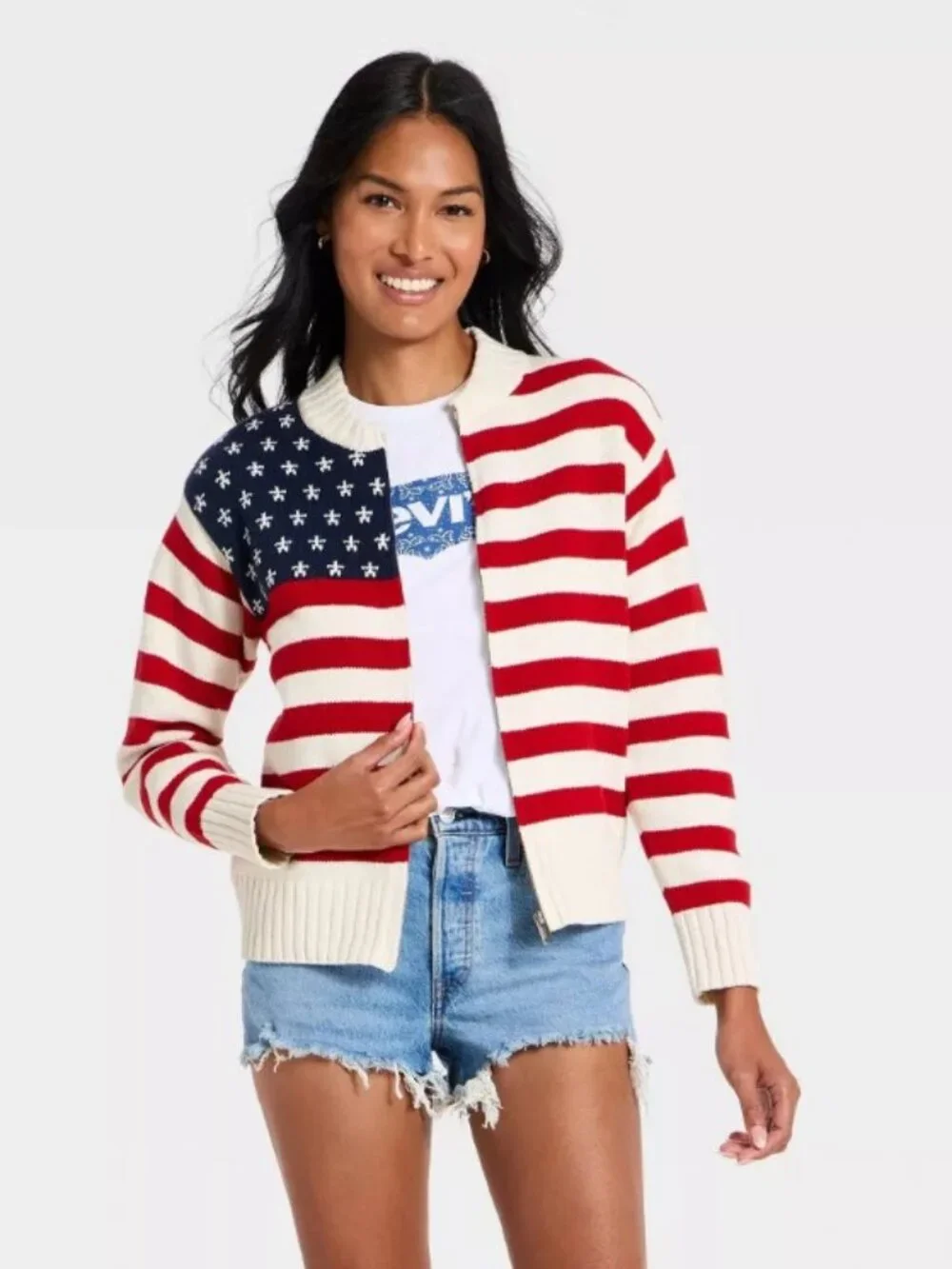 Women's Americana Full Zip Cardigan - Universal Thread™ Cream L - Picture 1 of 2